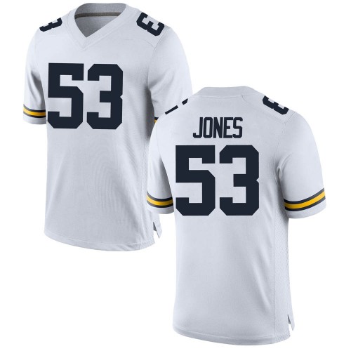 Trente Jones Michigan Wolverines Men's NCAA #53 White Game Brand Jordan College Stitched Football Jersey EGY7354JL